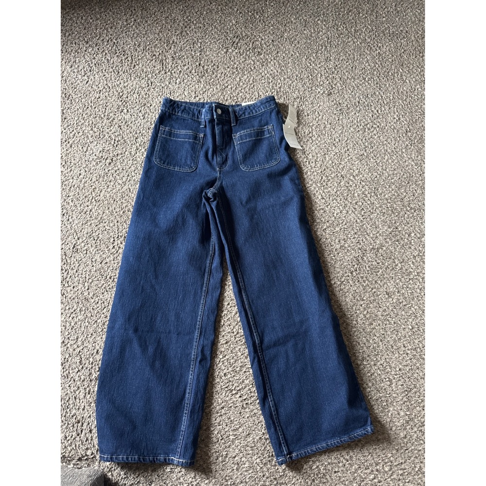 Free Assembly Womens High Rise Patch Pocket Wide Leg Jeans Obsidian Wash 10S